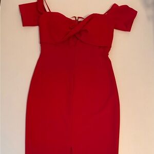 Betsy & Adam midi dress, front center slit. Built-in cups. Slip resistant edging